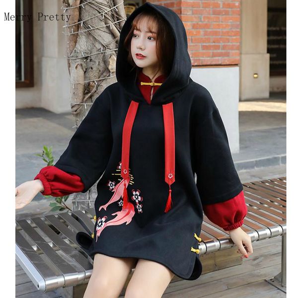

women's hoodies & sweatshirts s-xl black harakuju cartoon printed long for women sleeve cotton hooded patchwork drawstring tracksuits