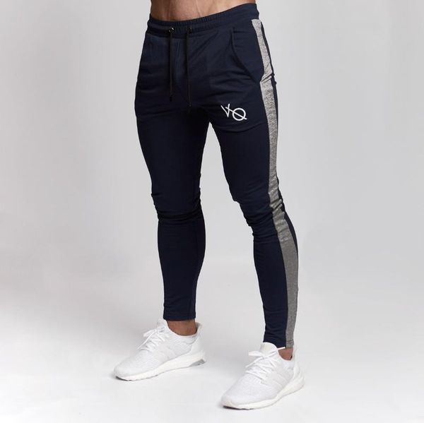 

2018 new style european and american style slim models elasticity casual trousers men's muscle fitness brothers running sports, Black;blue