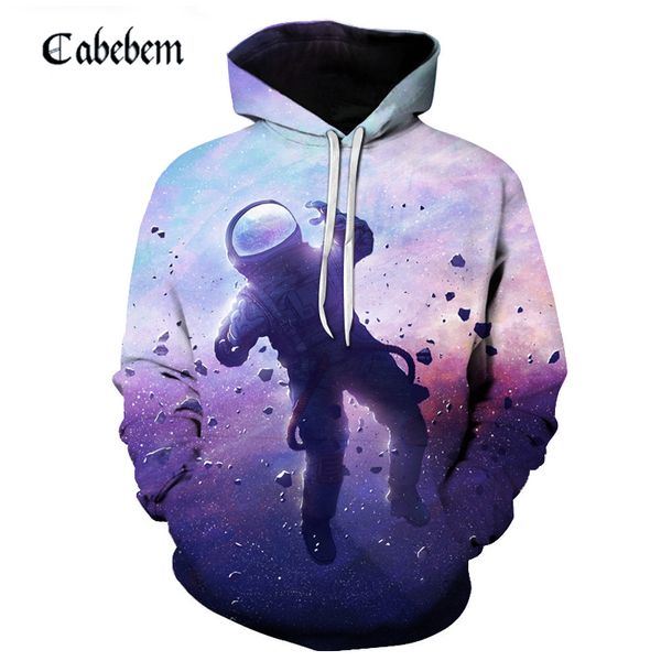 

trend new men hoodie 3d space universe exploration galaxy print hoodie astronaut floating galaxy pullover youth loose, Black