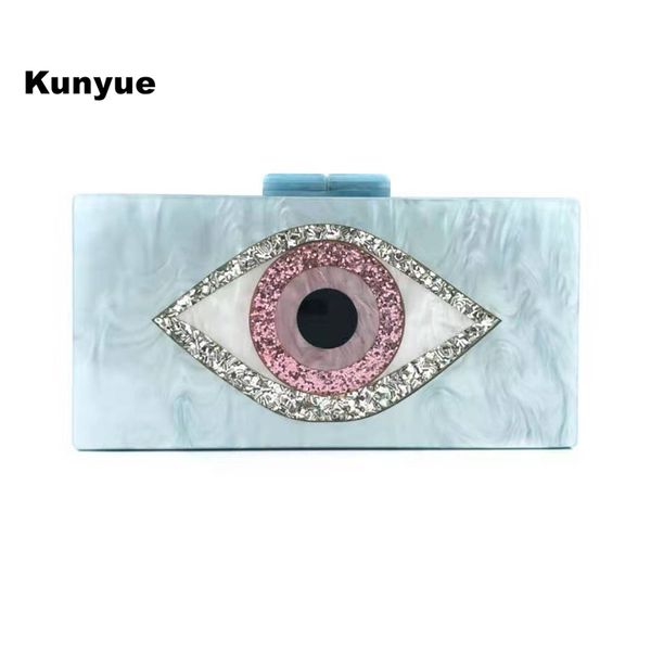 

20new arrival light blue acrylic evening bag evil eye patchwork clutch purse hardbox bag bridal party prom handbag