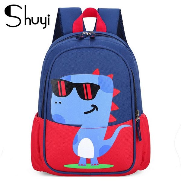 

shuyi children backpack 2020 new colorblock cartoon dinosaur boys and girls backpack fashion personality 20l canvas school bag