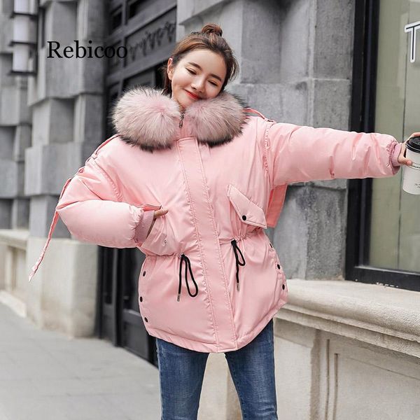 

new design 2019 winter jacket women hooded with fur collar female padded coat fashion korean style parka, Black