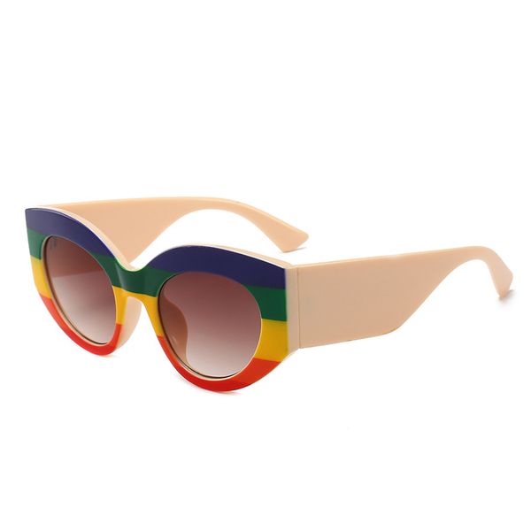 

new european american avant-garde fashion three-color frame sunglasses women luxury rainbow color tide cool women's sunglasses, White;black