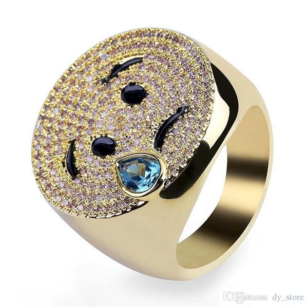 

mens hip hop золотые кольца ювелирные изделия нового способа emoji плачущее лицо кольца моделирование алмазная замороженный вне кольца, Silver