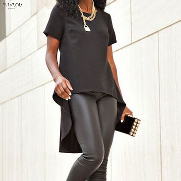 

4Xl Summer Women Tops High Low Chiffon Blouse Casual Vintage Ladies Office Shirt Fashion 5Xl Plus Size