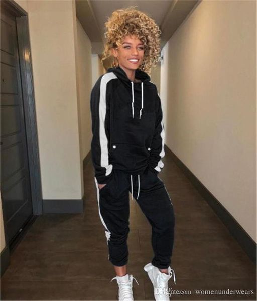 

womens 2pcs designer suits clothing fashion brand letter print women tracksuits hooded long sleeved pants sports sets, Gray