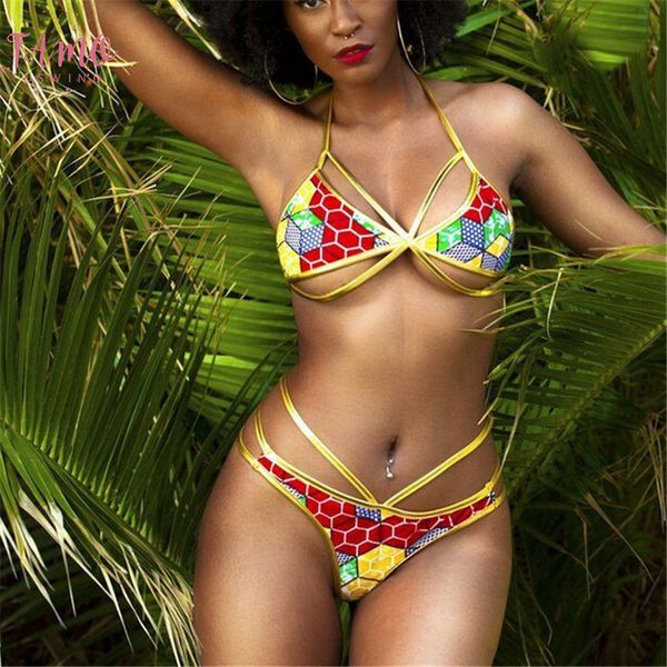 

african printed two pieces bikini set 2020 women gold geometric gilding swimwear swimsuit brazilian high waist bathing suit, White;black