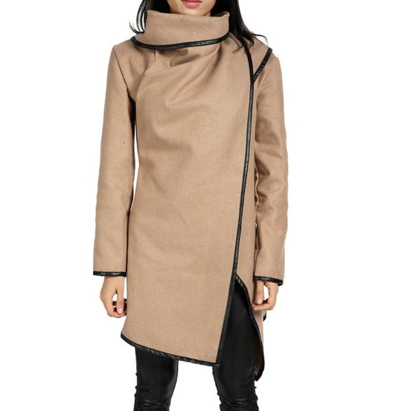 

2019 new irregular woolen coat fashion casual solid color cardigan long sleeve turn-down collar wrap coats for women, Black