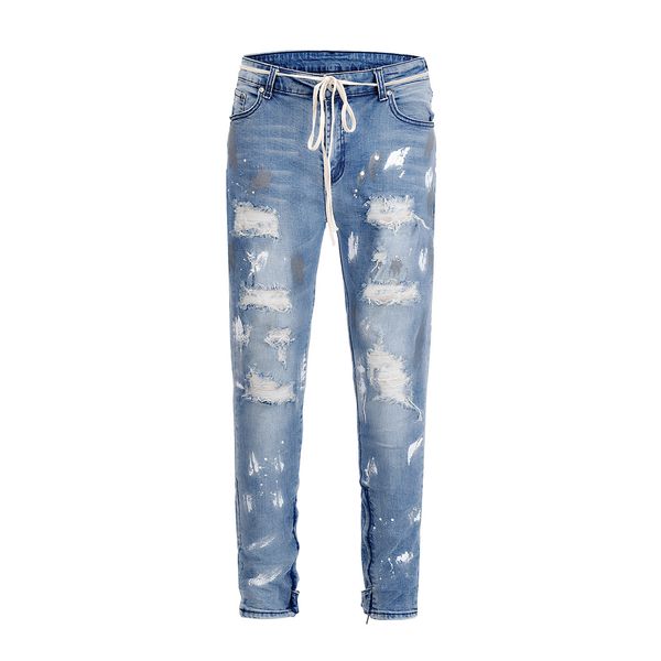 

new autumn mens designer jeans skinny jeans with zipper men hip hip biker destroyed hole designer denim jeans high quality, Blue