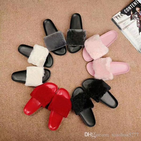 

5 colors 2019 fashionable slipper female summer fur wool woman shoe outside wear cool procrastinate prevent size35-41, Black