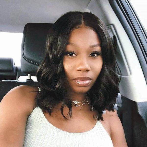 

hair lace front human hair wigs body wave bob wig remy indian short human pre plucked with baby lace wig, Black