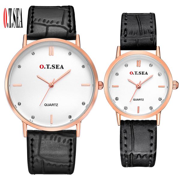 

luxury o.t.sea brand leather pair watches men women lover couple fashion crystal dress quartz wristwatch 6688-4, Slivery;brown