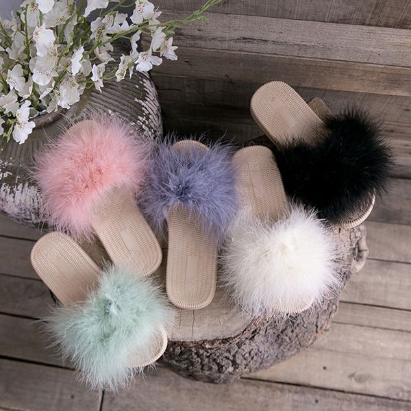

shoes woman 2020 slippers flat slides fur flip flops flock slipers women low platform plush soft new fashion pu, Black