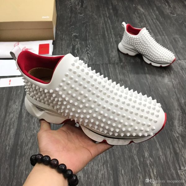 

New arrival 19 kry tal pike red ole cl neaker de igner men red bottom hoe rivet piky ock junior pike flat hoe