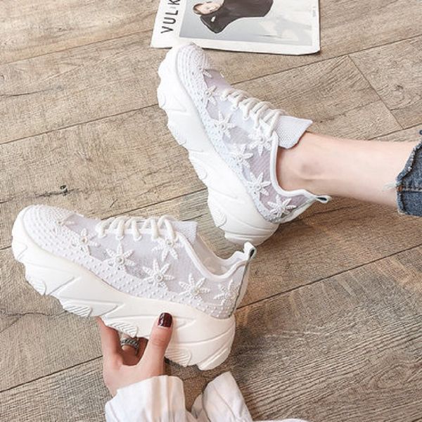 

2019 spring and summer new rhinestone thick platform old shoes ladies white shoes, Black