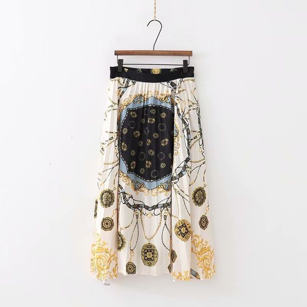 

designer skirts for women new vintage print pleated midi skirt faldas mujer ladies side zipper casual chic patchwork brand skirts qun129, Black