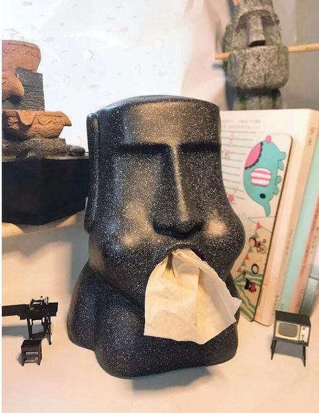 Caixas de tecido Moai pedra como mesa decoração acessórios criativos sala de jantar desenho personalidade engraçado reavivamento ilha de papel caixa de papel