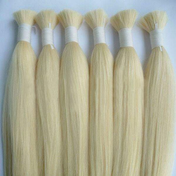 

DHL 400г Silk прямая волна Человеческие Сырые волос Без Уток 100% Светлый цвет 613 # 60 # блондинка белый Bulk бразильские волосы оплетки