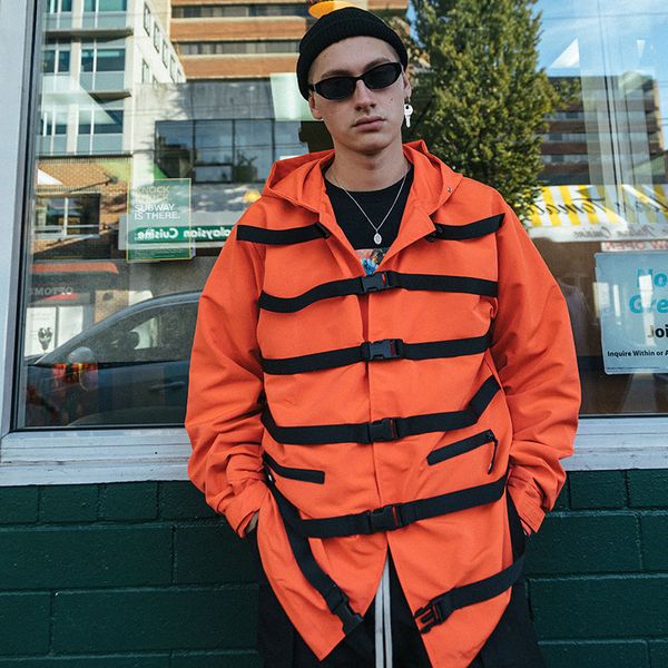 

marchwind brand hip hop jacket windbreaker men harajuku streetwear buckle ribbons hoodie jackets zipper track jacket coat oversized autumn