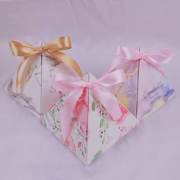 

big size triangular pyramid wedding favor candy boxes gift packing box for guest event party supplies gift boxes with ribbons