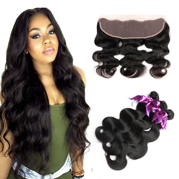 

brazilian virgin hair bundles with closure body wave pre plucked human hair 3 bundles with 13*4 lace closure can be dyed, Black;brown