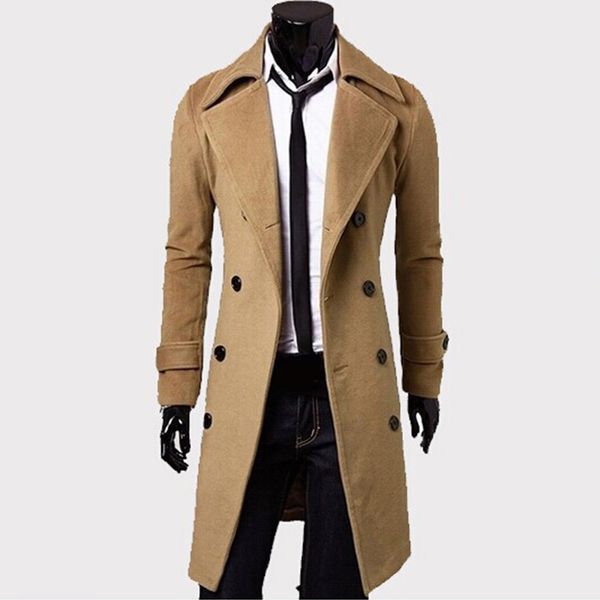 

men wool blends classy long buttons jackets slim button lapel coat warm autumn winter casual male overcoat, Black;brown