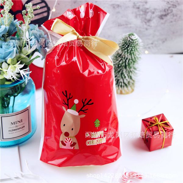 

christmas red drawstring bag with rangifer tarandus pattern