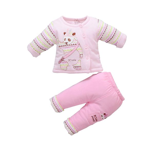 

baby's cartoon panda design features a cardigan and cotton pants, Blue;gray