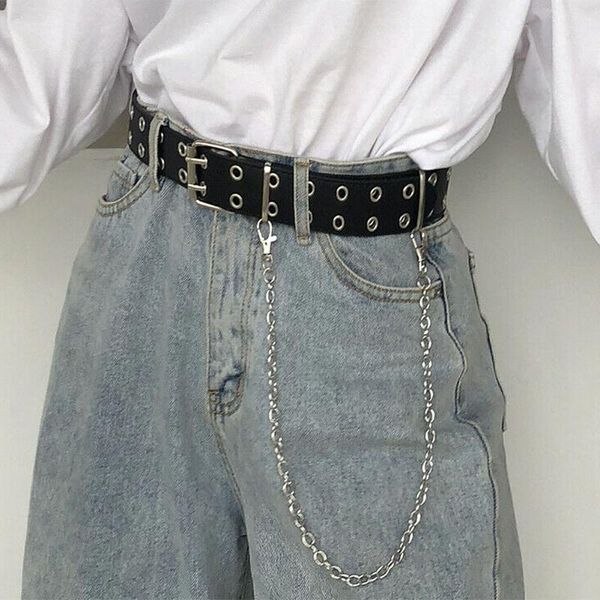 

belts women punk chain fashion belt adjustable double/single row hole eyelet waistband with decorative 2021, Black;brown