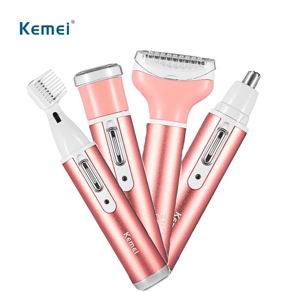 

kemei km - 6637 multifunctional 4 in 1 beard eyebrow nose trimmer set female electric shaver rechargeable women body shaver