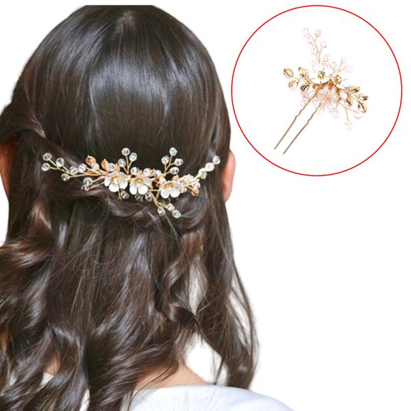 

2pcs hairpins for women headdress bridal hair accessories artificial pearl wedding hair pins decoration ornaments braid, Golden;white