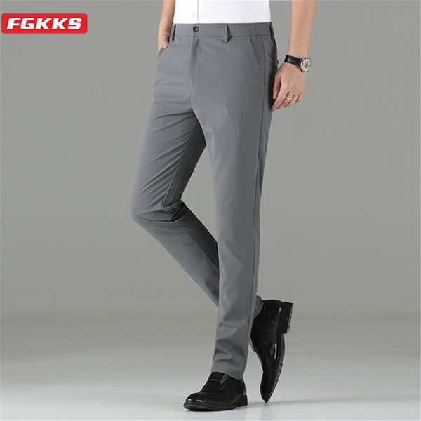 

men's pants fgkks brand men casual thin section trend solid color trousers male elastic force straight slim flax, Black