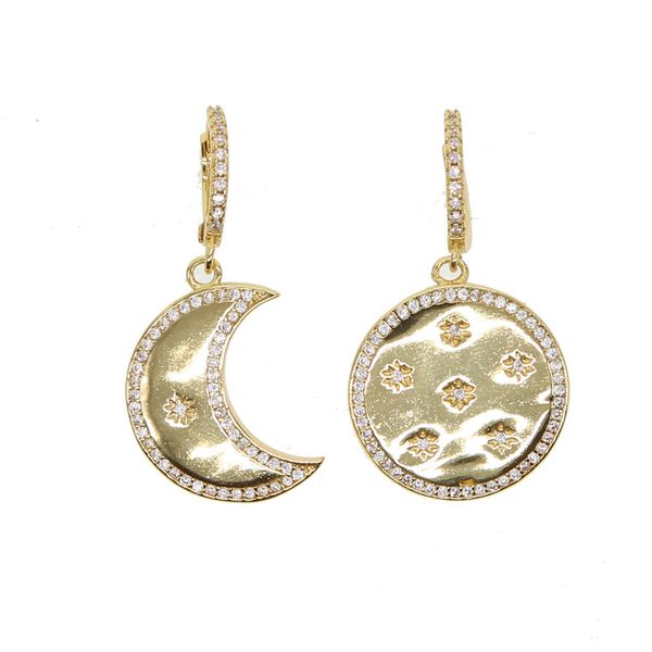 

2019 saling gold filled cute moon star dangle drop earring with pave sparking cz stone for women trendy wedding jewelry gift, Silver