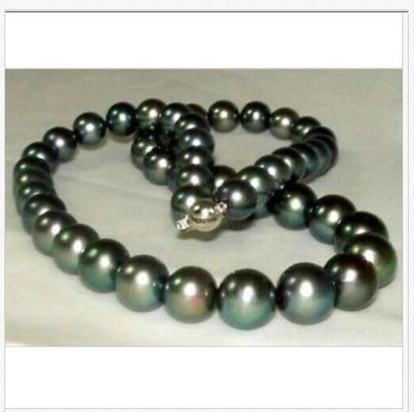 

stunning 10-11mm perfect round tahitian black pearl necklace 18inch 14k gold, Silver