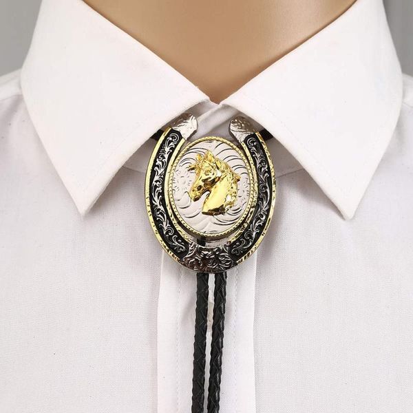 

bow ties gold 3d eagle horse animal bolo tie for man cowboy western cowgirl lather rope zinc alloy necktie vintage color, Black;gray