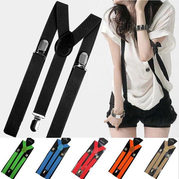 

new y shape elastic clip-ons suspenders 3 clip pants braces adjustable elasticated suspender straps women men, Black;white