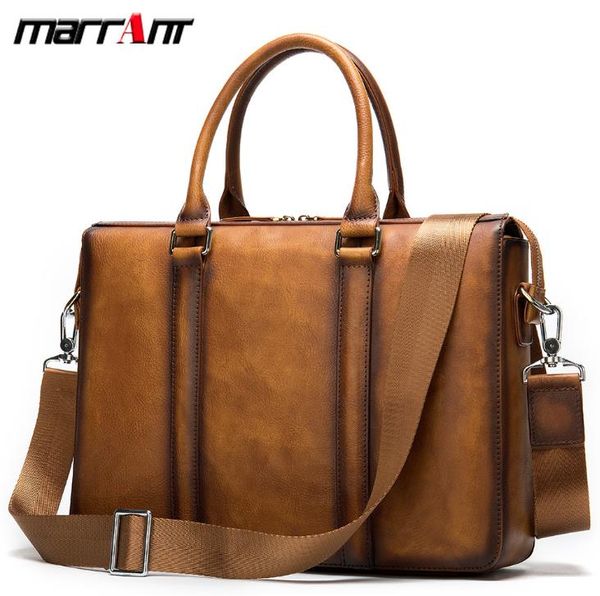 

european and american style retro men's leather briefcase fashion business tree paste leather color 14 inch computer bag handbag