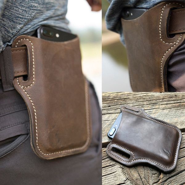 

men cellphone loop holster case belt waist bag props leather purse phone wallet