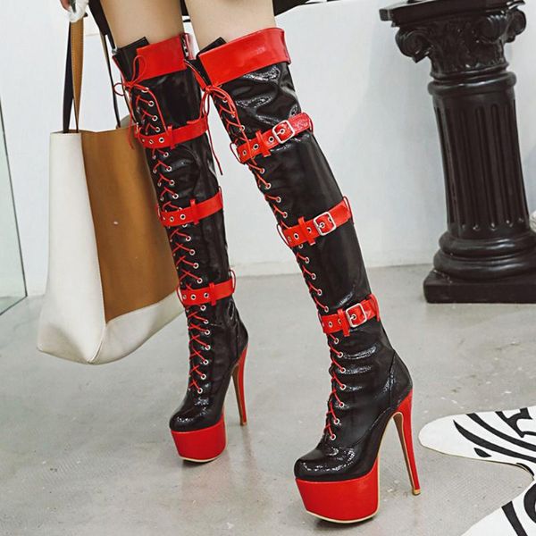 

doratasia dropship 2020 plus size 48 women shoes 14cm thin high heels platform party nightclub over the knee boots female, Black