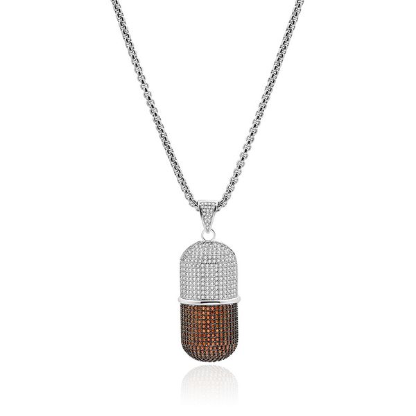 

2020 new micro inlaid cubic zirconia necklace personalized pendant gold color chain men and women hip hop rock jew, Silver