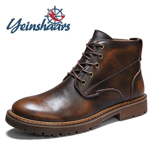 

2020 genuine leather mens shoes motorcycle boots men fashion casual shoes vintage leisure walk outdoor botas hombre, Black