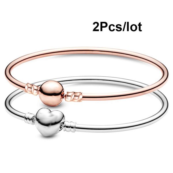 

charm bracelets togory 2pcs/lot 2021 love silver color chain & bangles for women 16cm-21cm pulseras high quality, Golden;silver