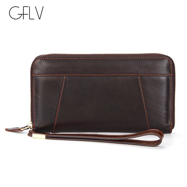

gflv brand casual business long zipper wallets men fashion genuine leather wristlet clutch vintage phone wallets money bag, Red;black