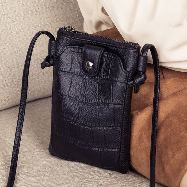 

woonam women fashion genuine calf leather in alligator pattern mini phone holder cross body bag wb1152