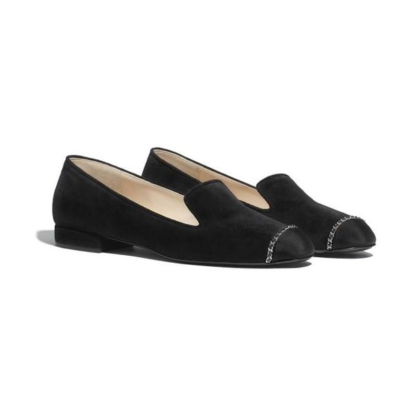 

fashion flat black shoes for women casual slip on loafers ballerinas suede kidskin & grosgrain chain loafers for office & career