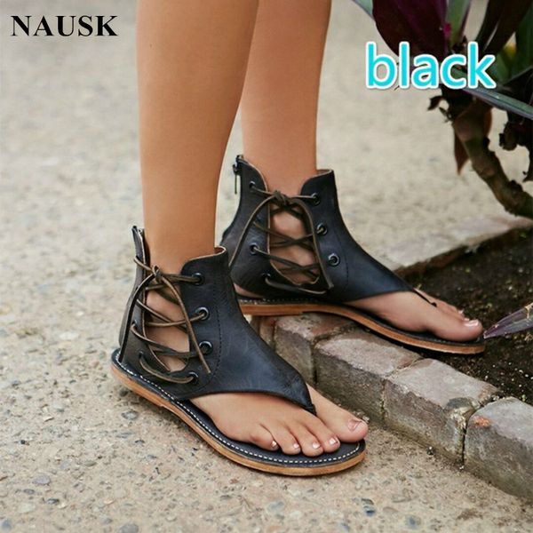 

unique girl zapatos mujer summer sandals women flats ladies shoes woman ankle strap wedding chaussure femme 2019 lace up, Black