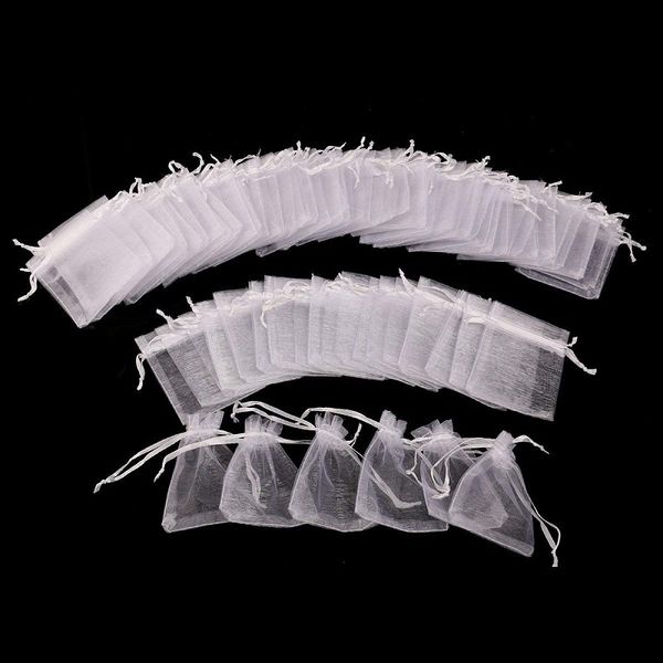 

50pcs white organza bags 7x9 9x12 11x16 13x18cm jewelry party wedding drawable bags gift pouches candy bag for communion deco 55