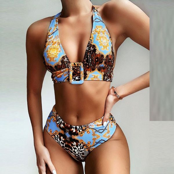 

bikinis set fashion bikini halter 2021 ring swimwear women patchwork swimsuit female bathing suit two piece mujer