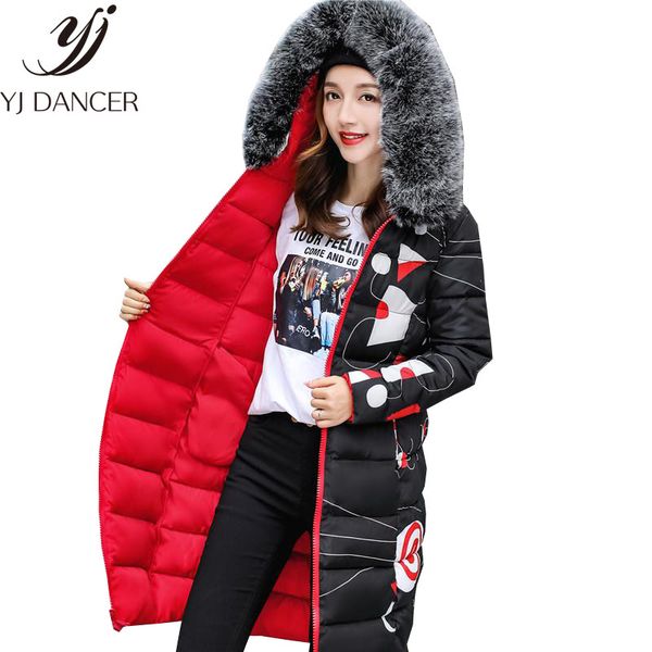 

2018 winter new fashion wild clothes long sleeved long section hooded fur collar warm coat european american women's css088, Black
