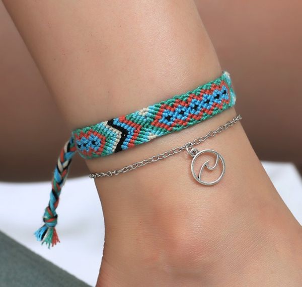 

vintage wavy anklets cotton anklet bracelets female beach foot jewelry, Red;blue